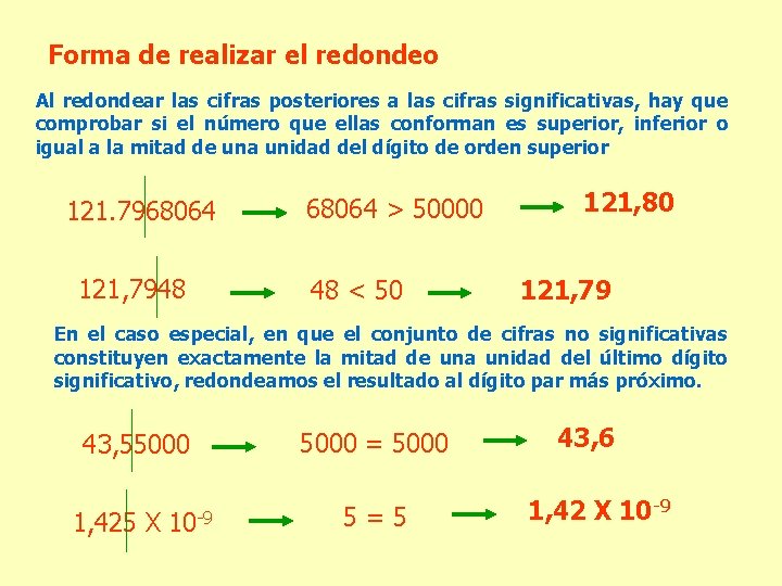 Forma de realizar el redondeo Al redondear las cifras posteriores a las cifras significativas,