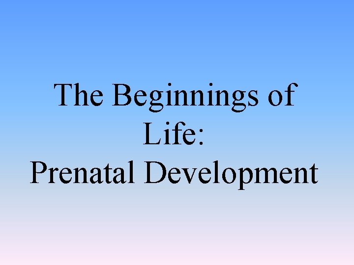 The Beginnings of Life: Prenatal Development 