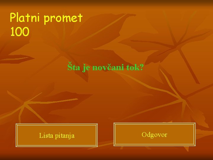 Platni promet 100 Šta je novčani tok? Lista pitanja Odgovor 