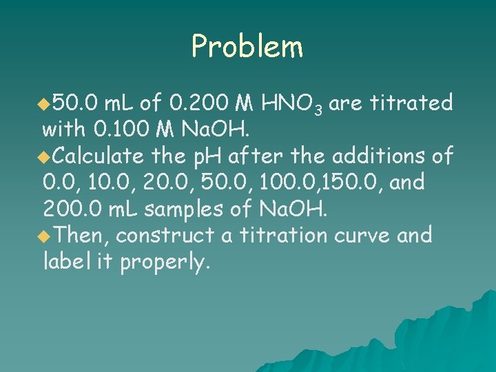 Problem u 50. 0 m. L of 0. 200 M HNO 3 are titrated