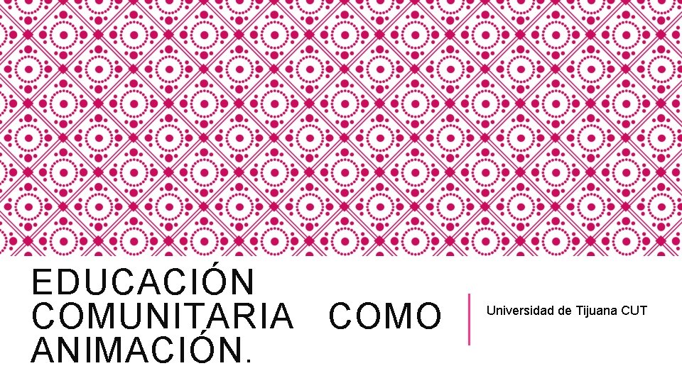 EDUCACIÓN COMUNITARIA COMO ANIMACIÓN. Universidad de Tijuana CUT 