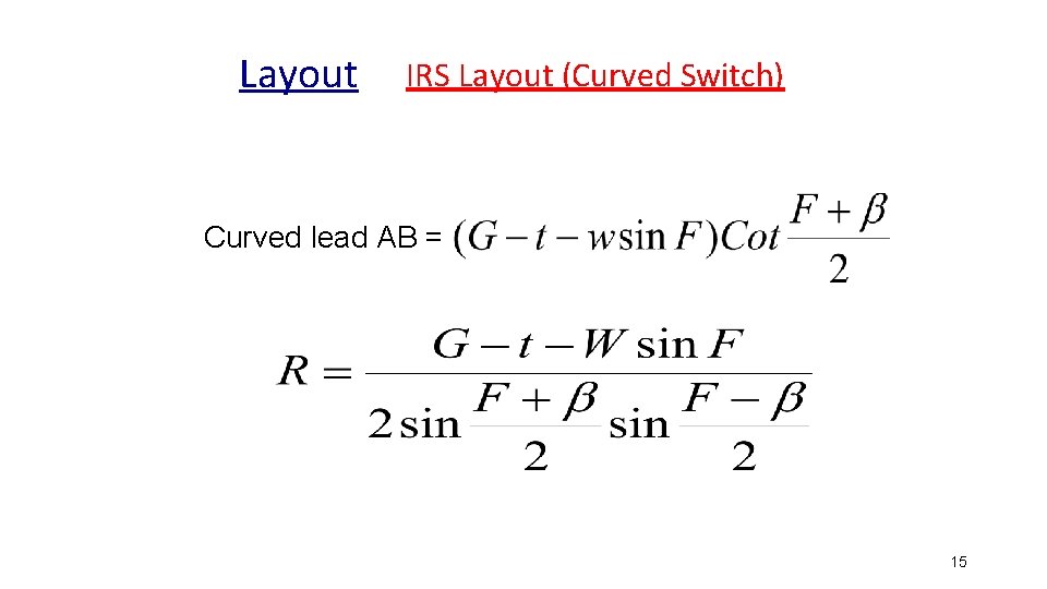 Layout IRS Layout (Curved Switch) Curved lead AB = 15 Layout IRS Layout (Curved Switch) Curved lead AB = 15