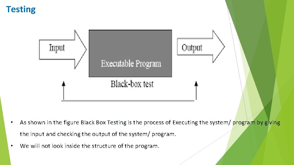 Testing • As shown in the figure Black Box Testing is the process of