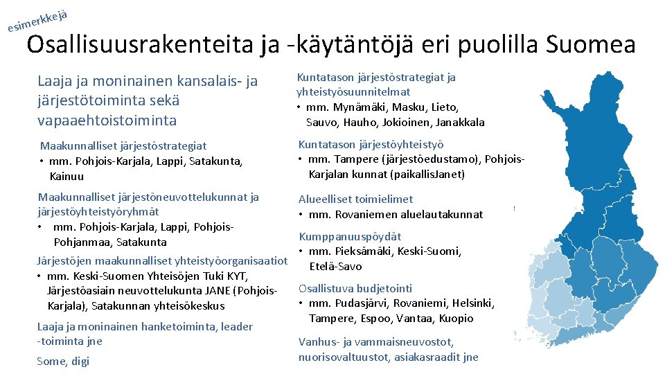 jä kke r e m i es Osallisuusrakenteita ja -käytäntöjä eri puolilla Suomea Laaja