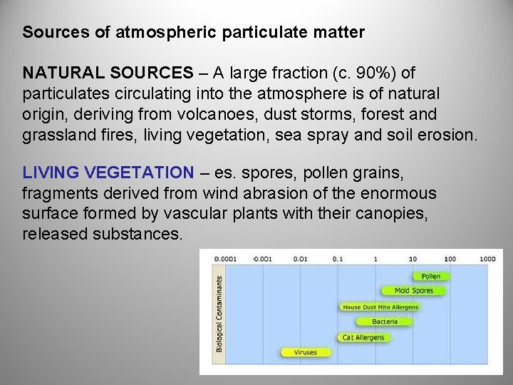 Sources of atmospheric particulate matter NATURAL SOURCES – A large fraction (c. 90%) of