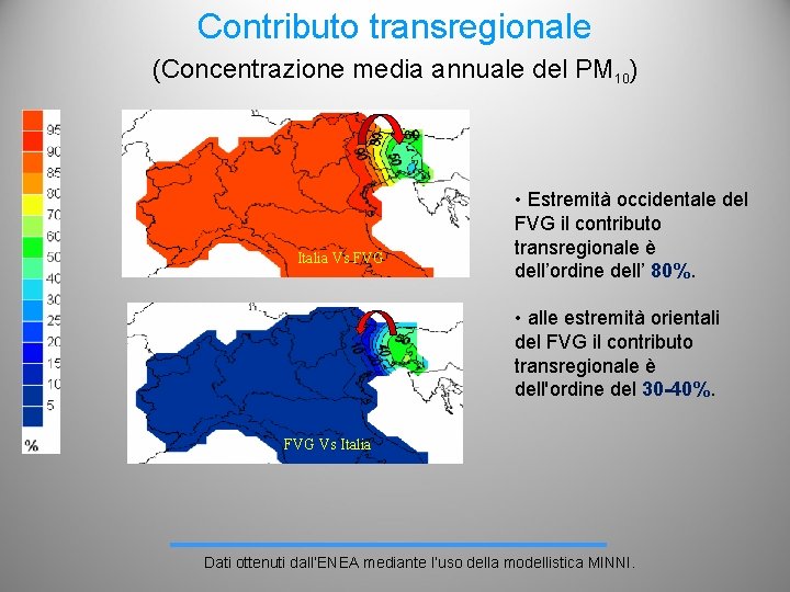 Contributo transregionale (Concentrazione media annuale del PM 10) Italia Vs FVG • Estremità occidentale