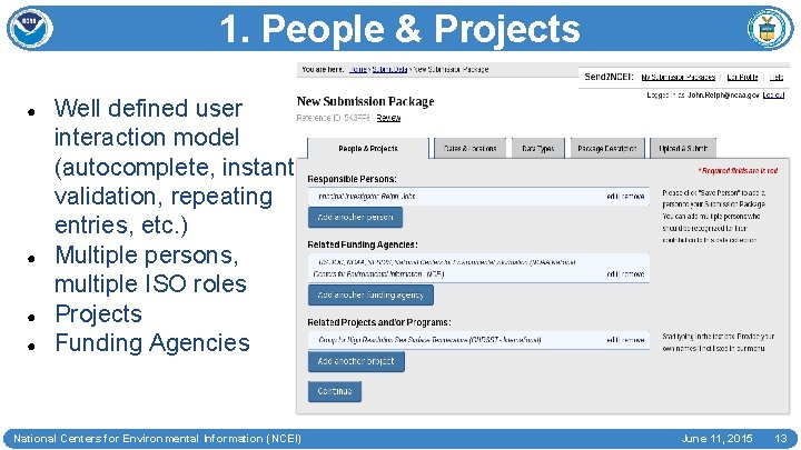 1. People & Projects ● ● Well defined user interaction model (autocomplete, instant validation,