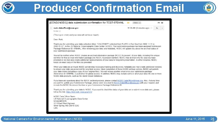 Producer Confirmation Email National Centers for Environmental Information (NCEI) June 11, 2015 25 2