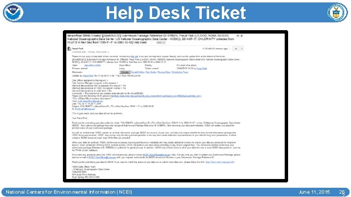 Help Desk Ticket National Centers for Environmental Information (NCEI) June 11, 2015 26 2