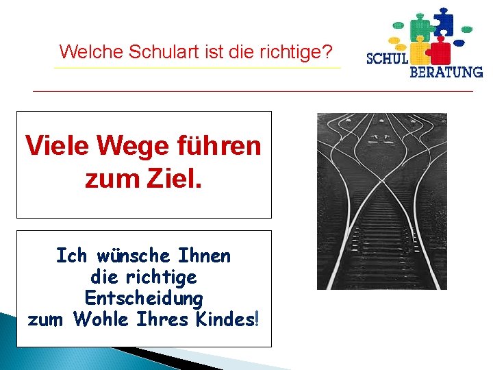 Welche Schulart ist die richtige? Viele Wege führen zum Ziel. Ich wünsche Ihnen die