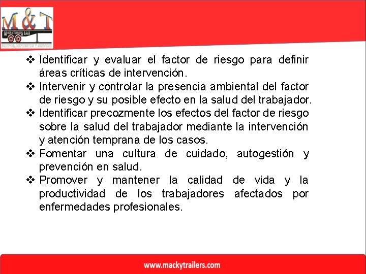 v Identificar y evaluar el factor de riesgo para definir áreas críticas de intervención.