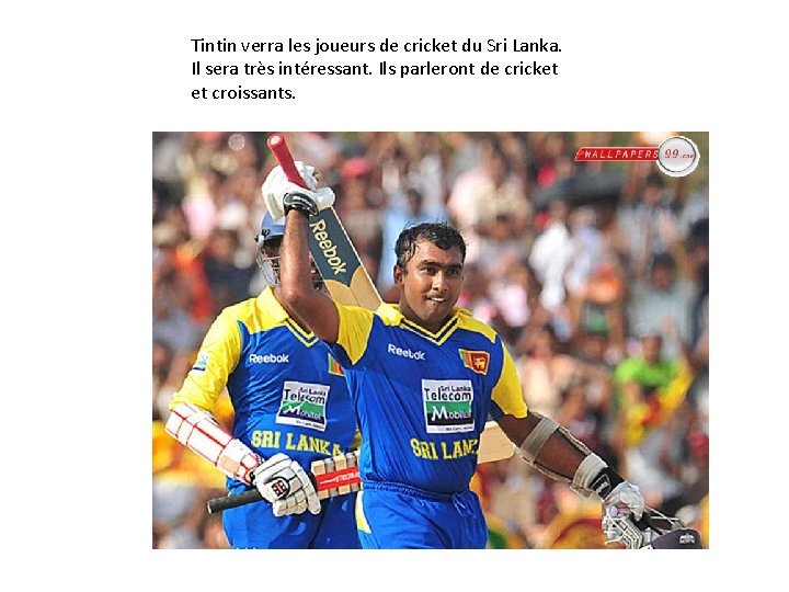Tintin verra les joueurs de cricket du Sri Lanka. Il sera très intéressant. Ils