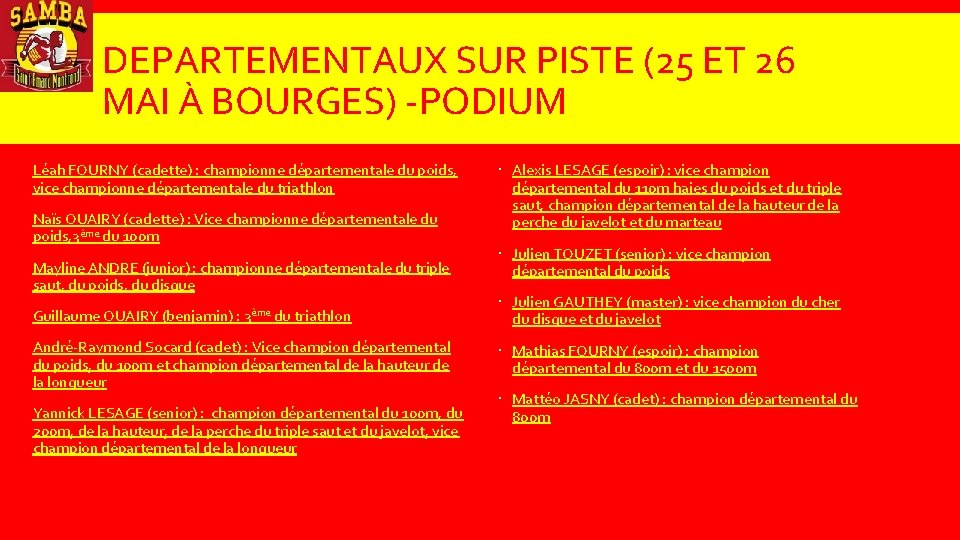DEPARTEMENTAUX SUR PISTE (25 ET 26 MAI À BOURGES) -PODIUM Léah FOURNY (cadette) :