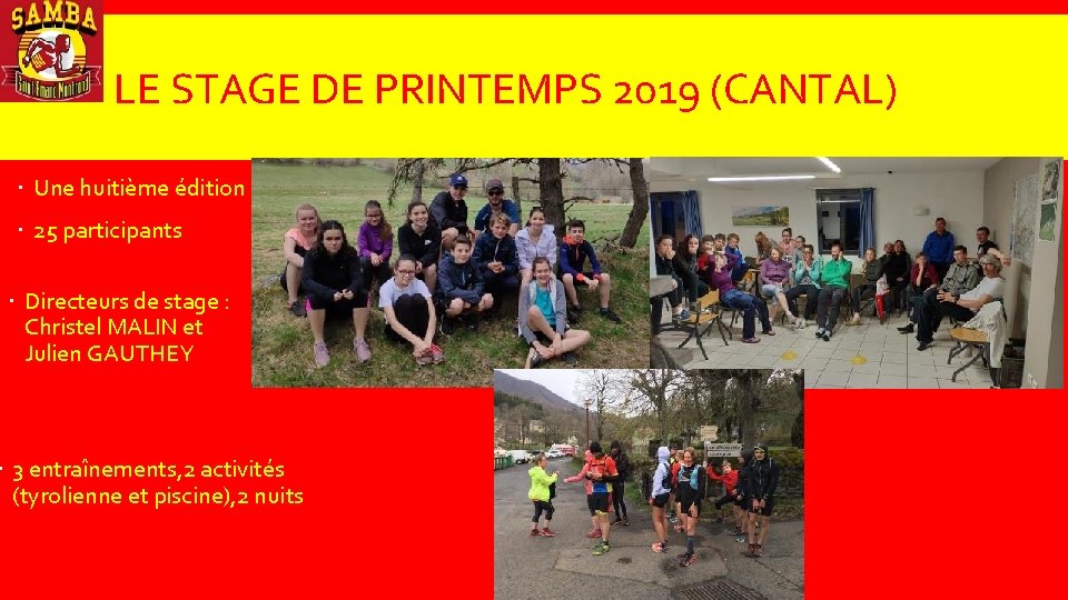LE STAGE DE PRINTEMPS 2019 (CANTAL) Une huitième édition 25 participants Directeurs de stage