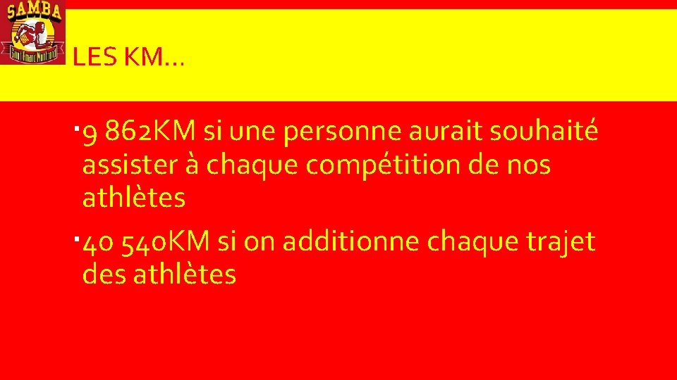 LES KM… 9 862 KM si une personne aurait souhaité assister à chaque compétition