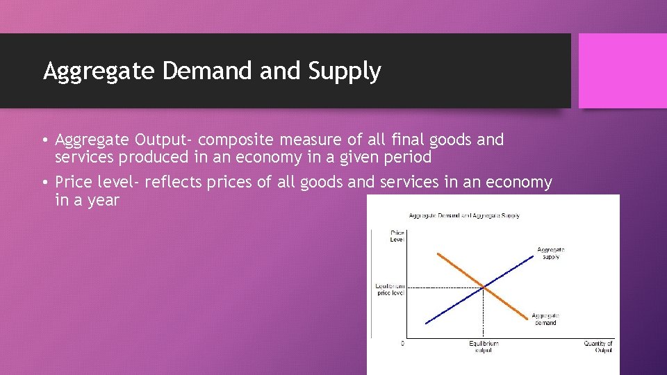 Aggregate Demand Supply • Aggregate Output- composite measure of all final goods and services