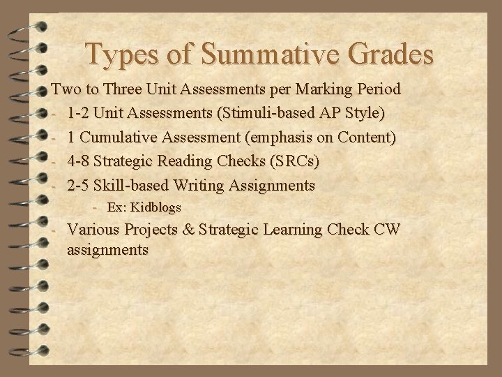 Types of Summative Grades Two to Three Unit Assessments per Marking Period - 1