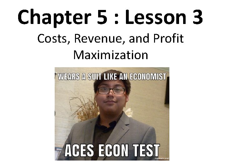 Chapter 5 : Lesson 3 Costs, Revenue, and Profit Maximization 