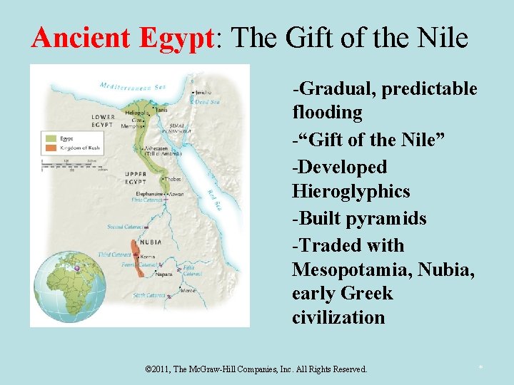 Ancient Egypt: The Gift of the Nile ■ ■ ■ -Gradual, predictable flooding -“Gift