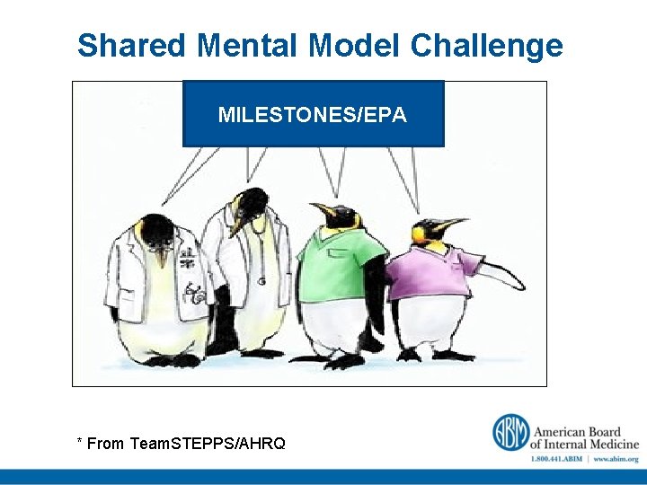 Shared Mental Model Challenge COMPETENCE MILESTONES/EPA * From Team. STEPPS/AHRQ 
