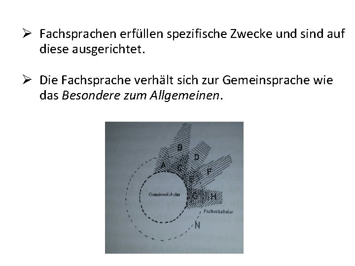 Fachsprachen erfüllen spezifische Zwecke und sind auf diese ausgerichtet. Die Fachsprache verhält sich Fachsprachen erfüllen spezifische Zwecke und sind auf diese ausgerichtet. Die Fachsprache verhält sich