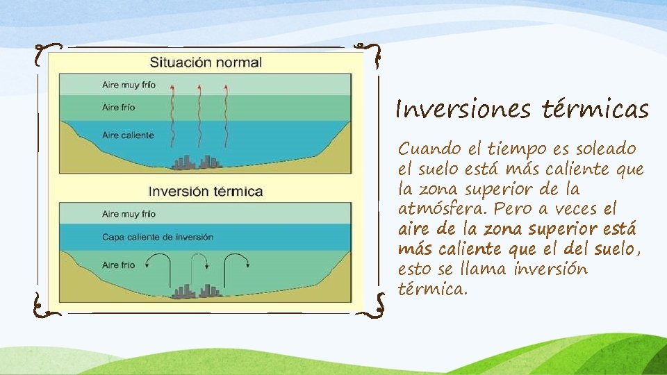 Inversiones térmicas Cuando el tiempo es soleado el suelo está más caliente que la