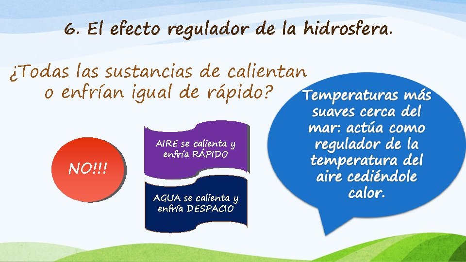 6. El efecto regulador de la hidrosfera. ¿Todas las sustancias de calientan o enfrían