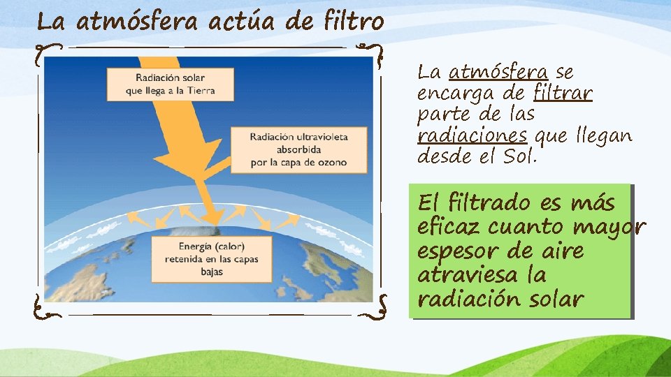 La atmósfera actúa de filtro La atmósfera se encarga de filtrar parte de las