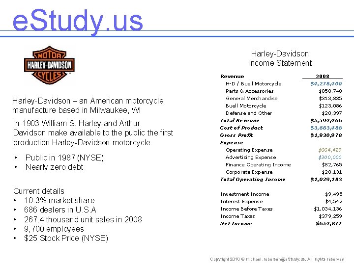 e. Study. us Harley-Davidson Income Statement Harley-Davidson – an American motorcycle manufacture based in