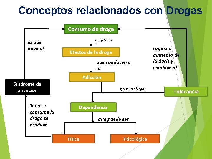 Conceptos relacionados con Drogas Consumo de droga lo que lleva al produce Efectos de