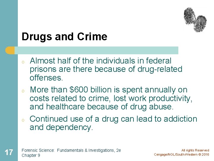 Drugs and Crime o o o 17 Almost half of the individuals in federal
