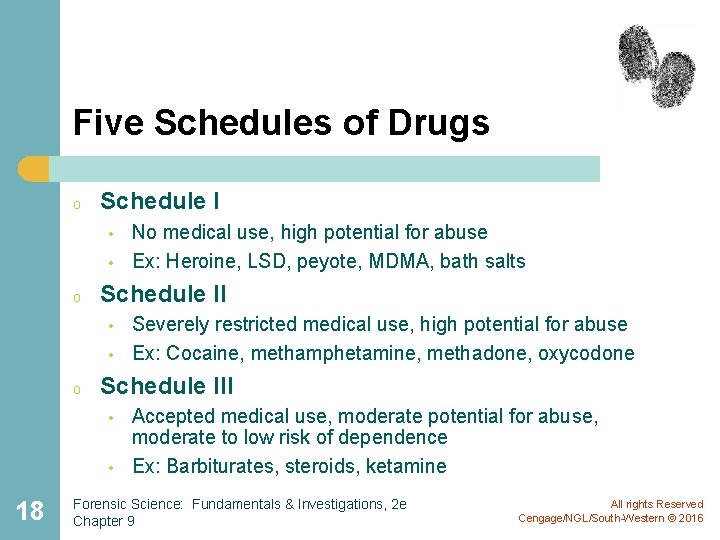 Five Schedules of Drugs o Schedule I • • o Schedule II • •