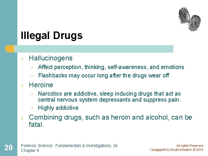 Illegal Drugs o Hallucinogens • • o Heroine • • o 20 Affect perception,