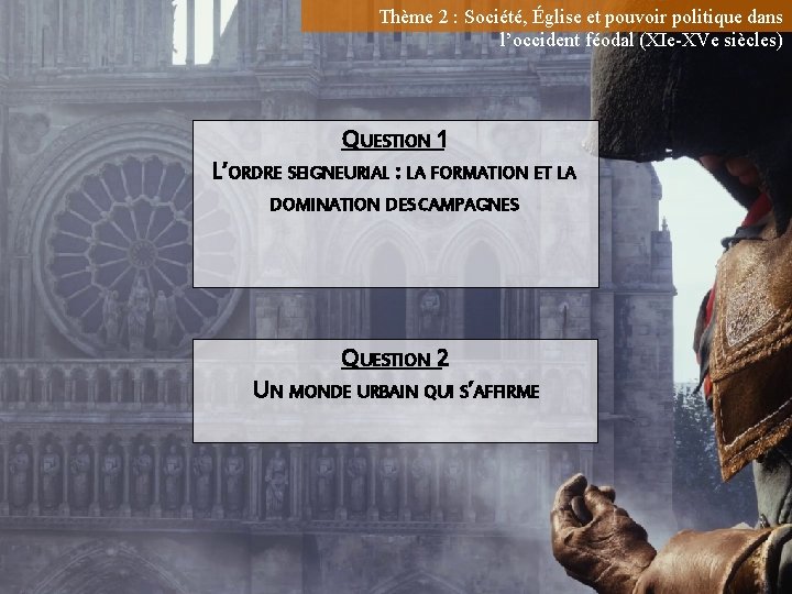 Thème 2 : Société, Église et pouvoir politique dans l’occident féodal (XIe-XVe siècles) QUESTION