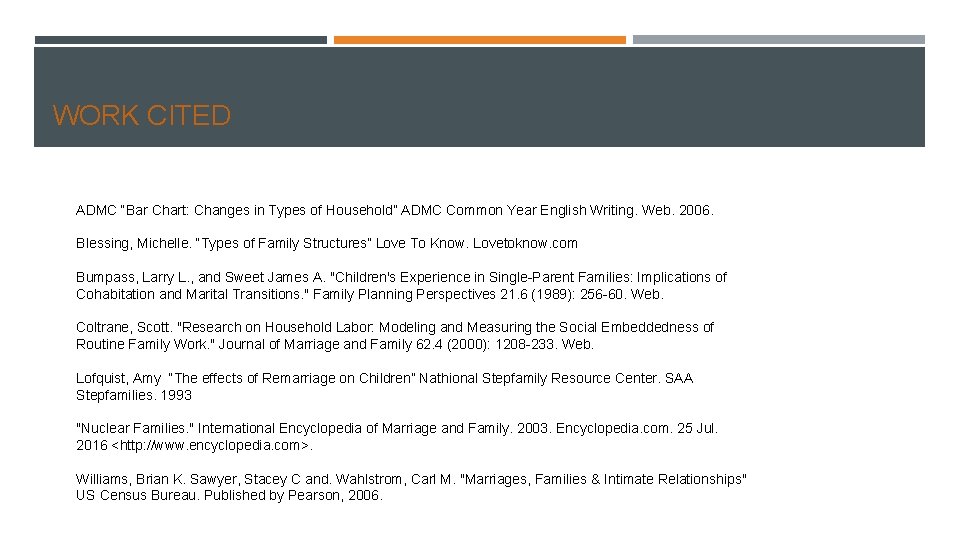 WORK CITED ADMC “Bar Chart: Changes in Types of Household” ADMC Common Year English