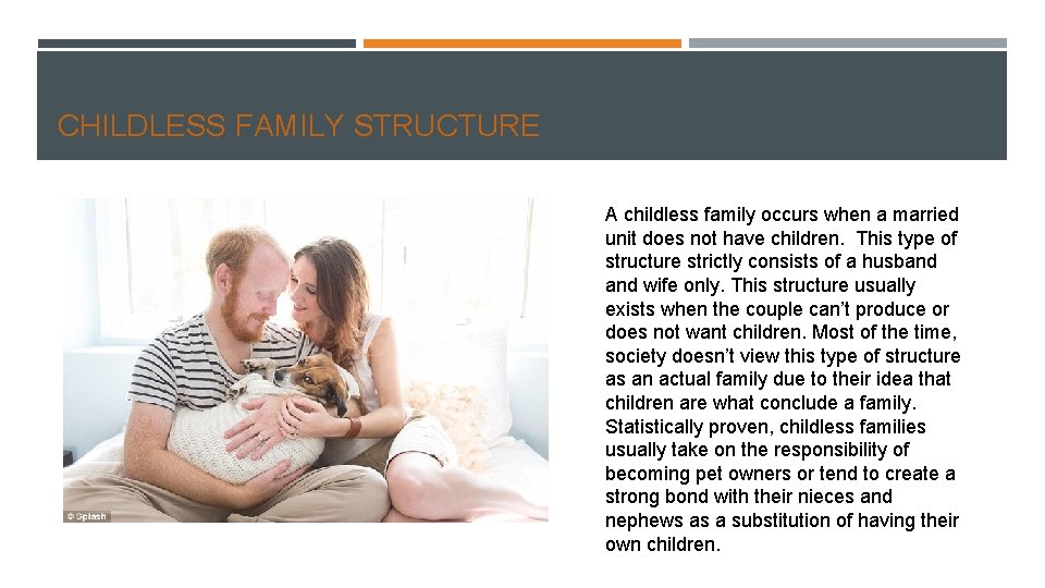 CHILDLESS FAMILY STRUCTURE A childless family occurs when a married unit does not have