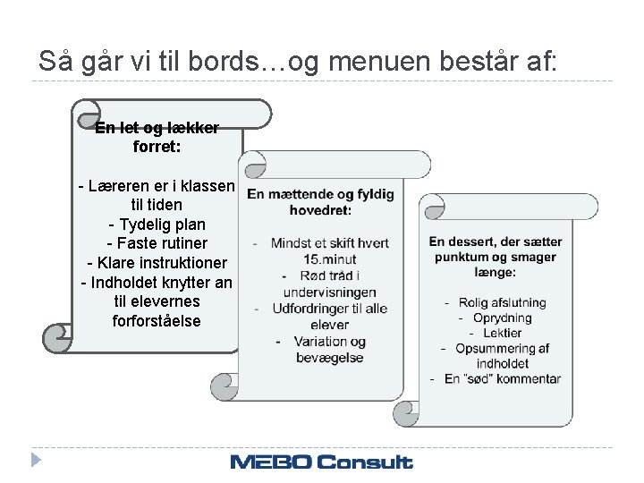 Så går vi til bords…og menuen består af: En let og lækker forret: -