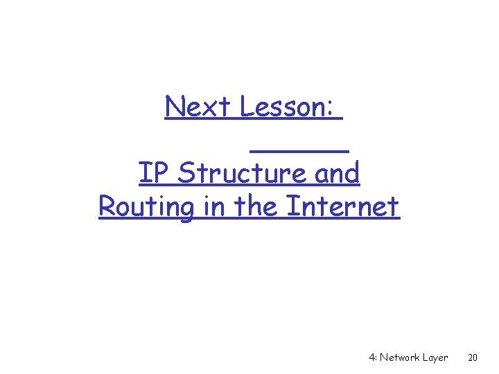 Next Lesson: IP Structure and Routing in the Internet 4: Network Layer 20 