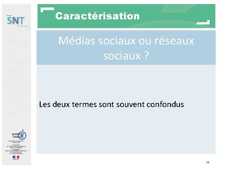 SNT Caractérisation Médias sociaux ou réseaux sociaux ? Les deux termes sont souvent confondus SNT Caractérisation Médias sociaux ou réseaux sociaux ? Les deux termes sont souvent confondus