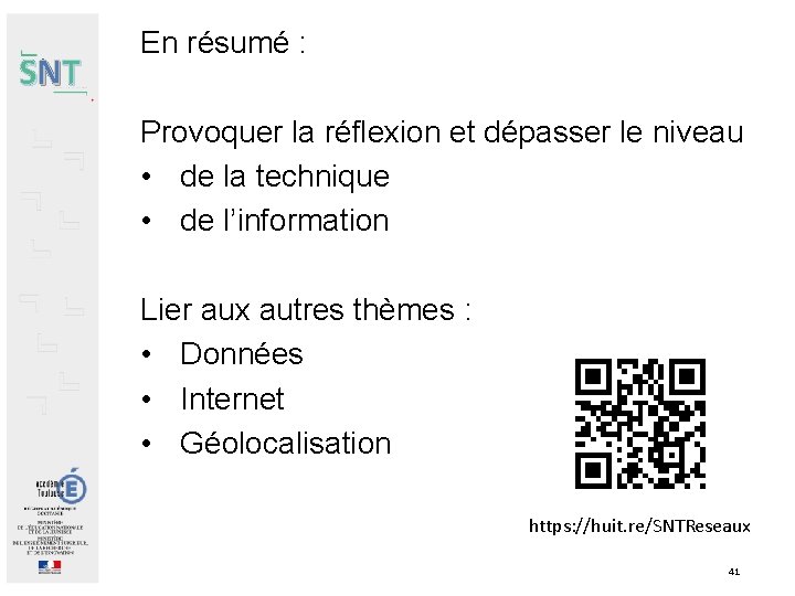 SNT En résumé : Provoquer la réflexion et dépasser le niveau • de la