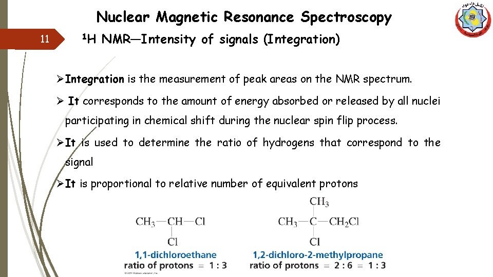 Nuclear Magnetic Resonance Spectroscopy 11 1 H NMR—Intensity of signals (Integration) ØIntegration is the