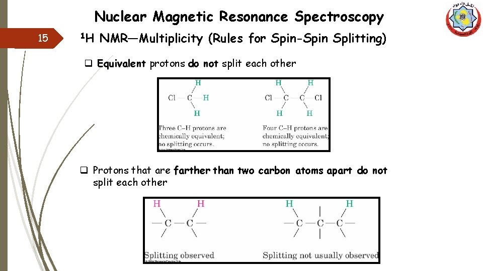 Nuclear Magnetic Resonance Spectroscopy 15 1 H NMR—Multiplicity (Rules for Spin-Spin Splitting) q Equivalent