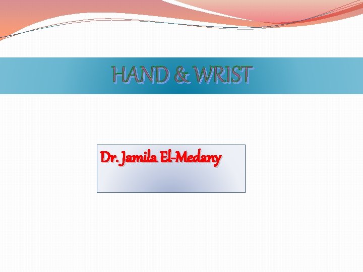 HAND & WRIST Dr. Jamila El-Medany 