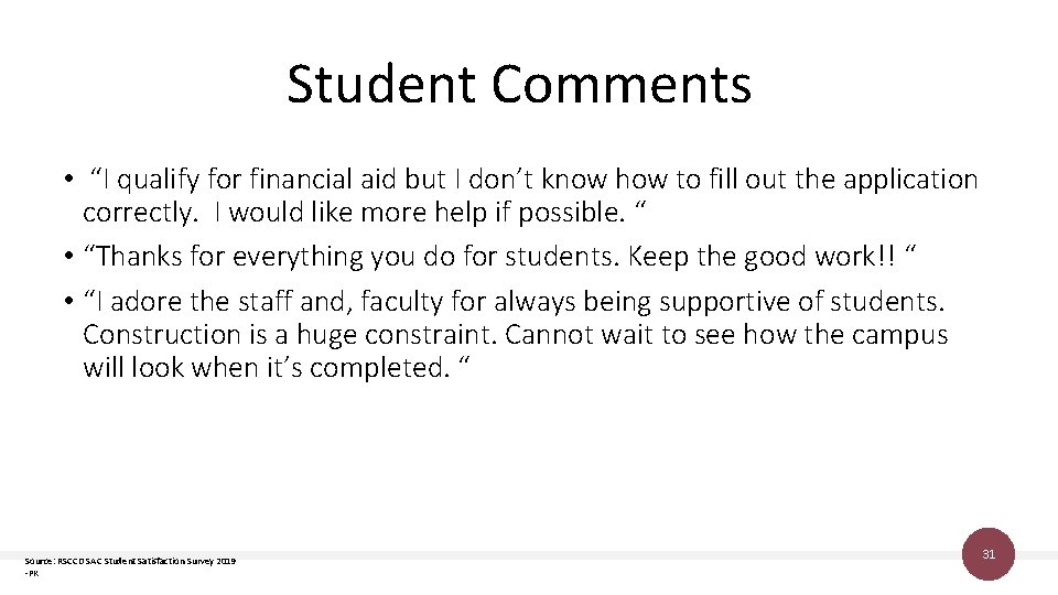 Student Comments • “I qualify for financial aid but I don’t know how to