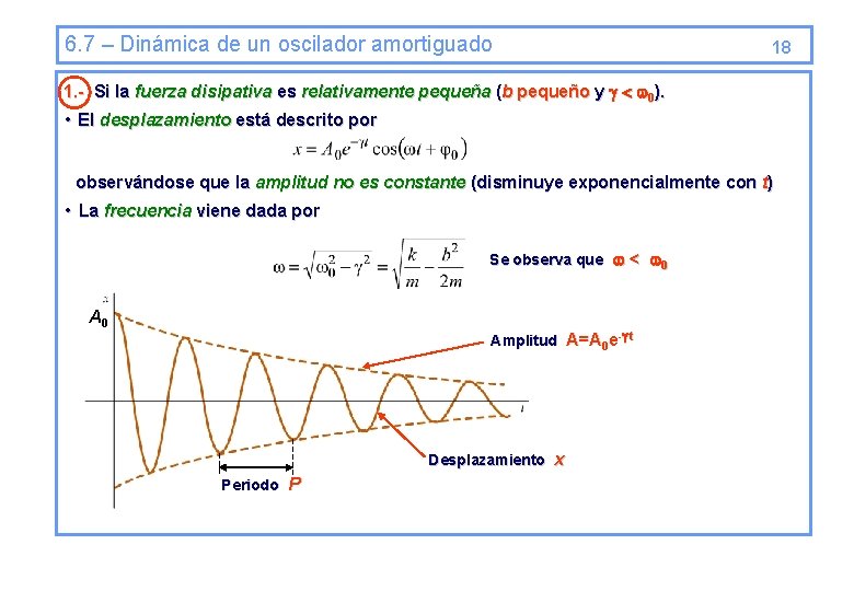 6. 7 – Dinámica de un oscilador amortiguado 18 1. - Si la fuerza