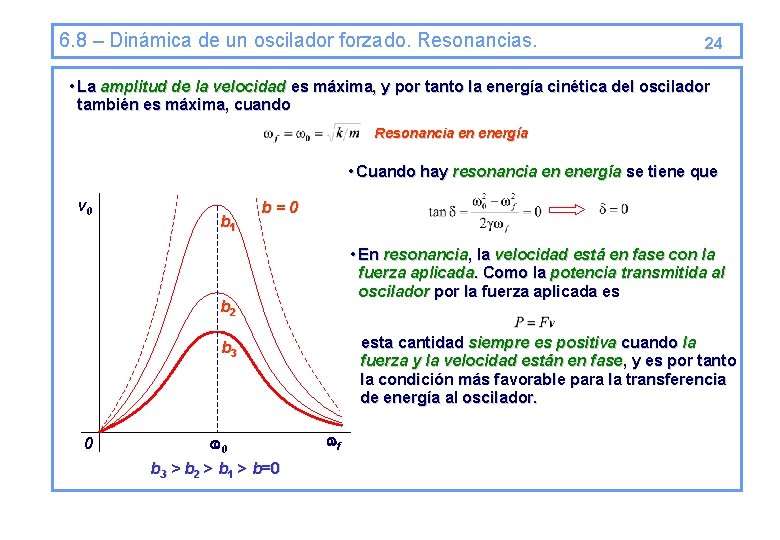 6. 8 – Dinámica de un oscilador forzado. Resonancias. 24 • La amplitud de