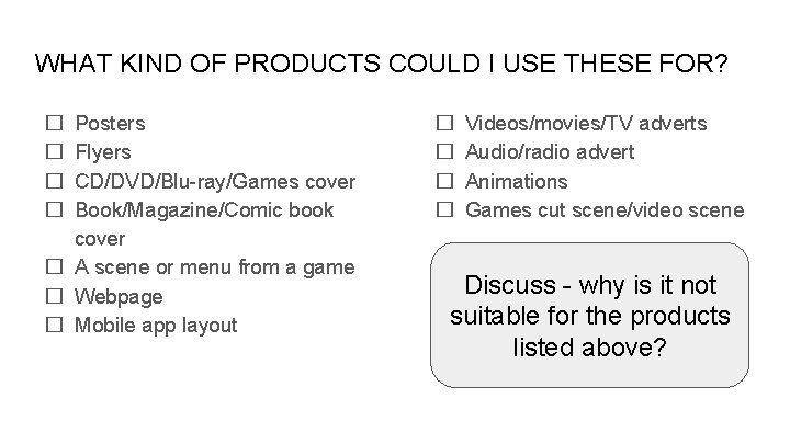 WHAT KIND OF PRODUCTS COULD I USE THESE FOR? Posters Flyers CD/DVD/Blu-ray/Games cover Book/Magazine/Comic