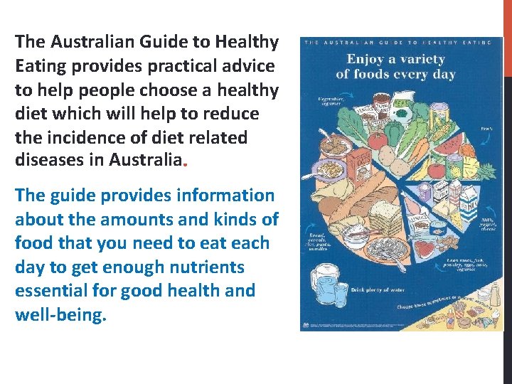 The Australian Guide to Healthy Eating provides practical advice to help people choose a