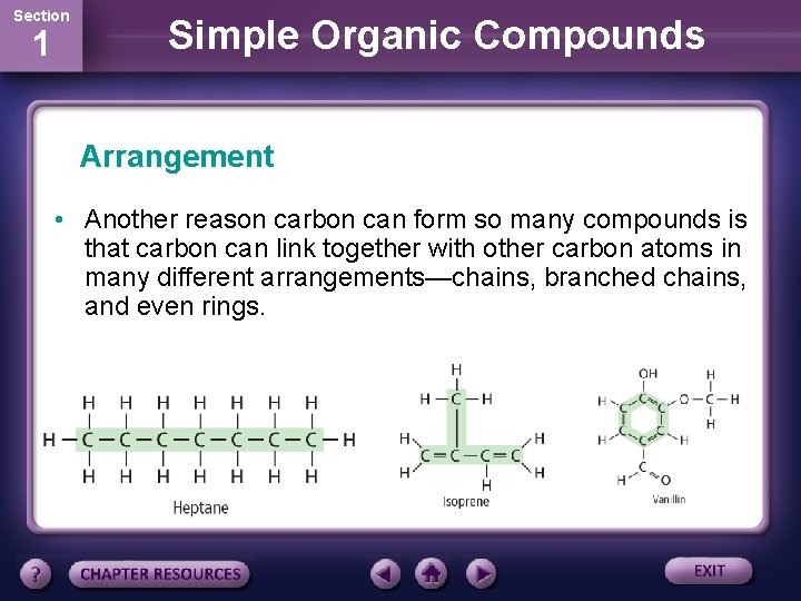 Section 1 Simple Organic Compounds Arrangement • Another reason carbon can form so many