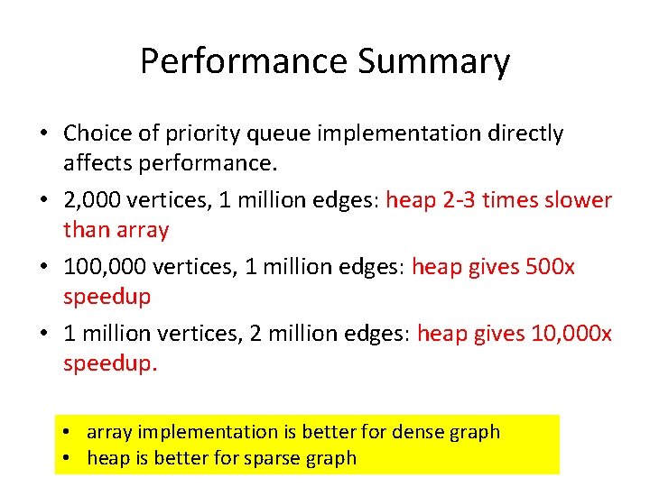 Performance Summary • Choice of priority queue implementation directly affects performance. • 2, 000